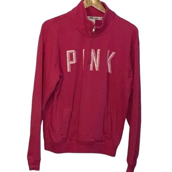 Victorias Secret Pink Womens Full-Zip Sweatshirt S Bright Pink Cotton/Polyester - Picture 1 of 3